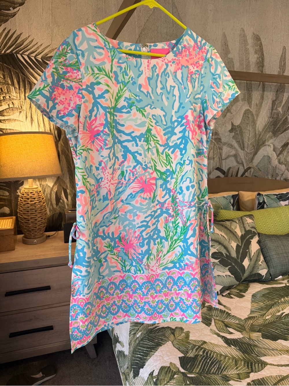 Lilly Pulitzer Blue, Pink & Green Tropical Shift Dress with Skort bottom Size 12